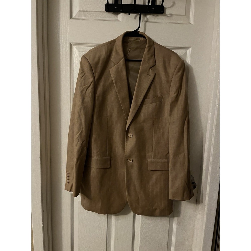 Mantoni Mens 42R 2Pc Suit Super 140s Wool Tan Pinstripe Italy Jacket Pants